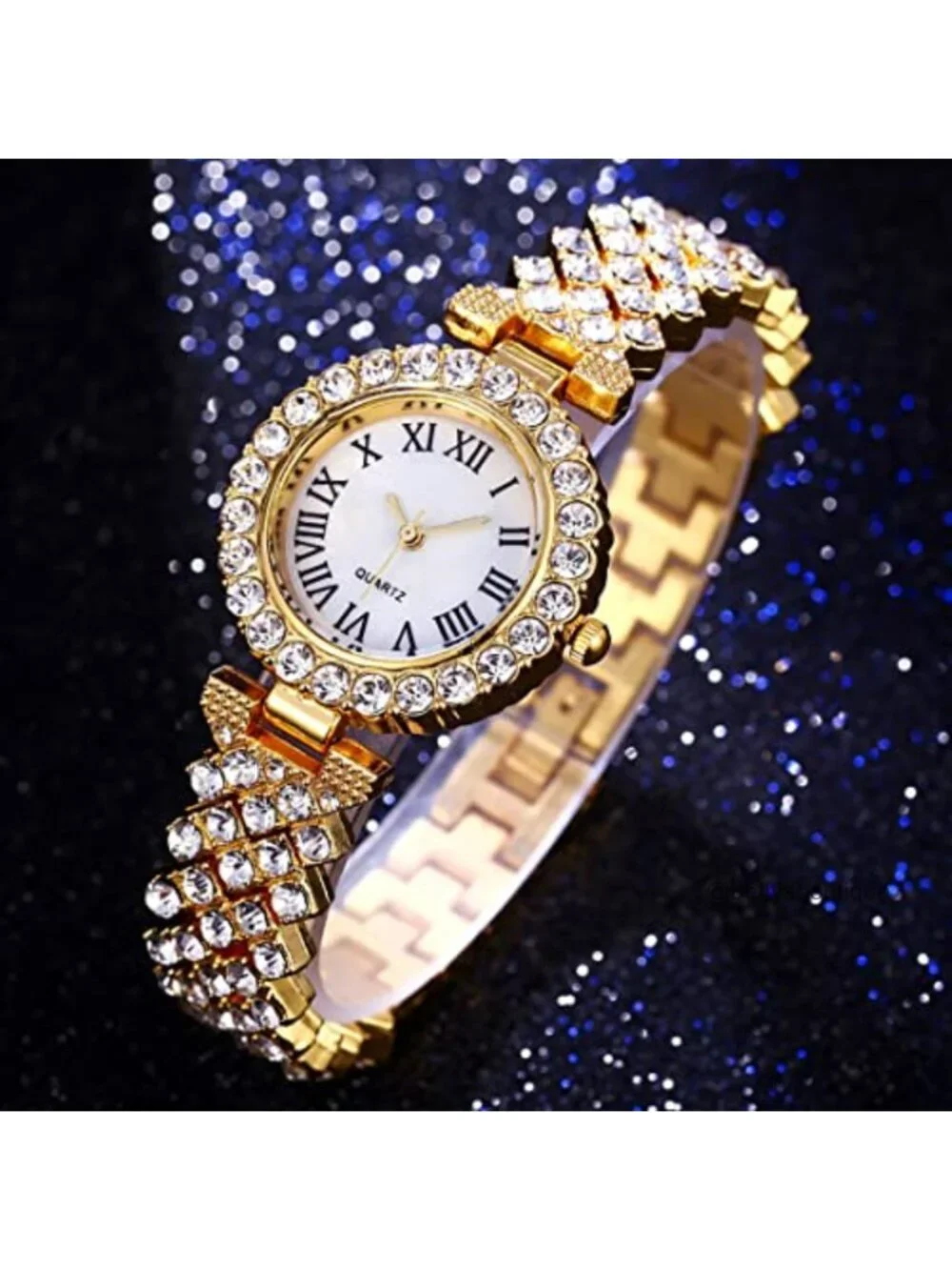 Luxury Diamond Bangle Bracelet Watch Set Quartz Movement Women's Dress Wrist